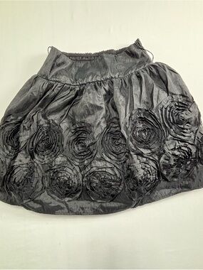 Black Floral Rosette A-Line Skirt